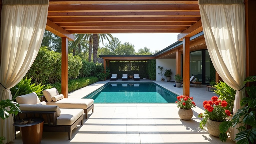 23 Fresh Pool Deck Renovation Ideas That Completely Transform Your Yard elegant shaded outdoor retreat