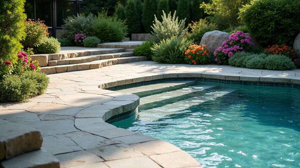 17 Natural Pool Deck Stone Ideas That Blend With the Landscape elegant shimmering pool deck