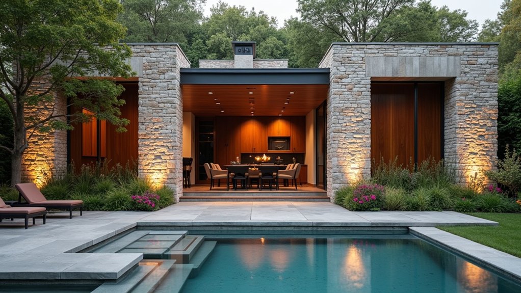 23 Stylish Pool Landscaping With Fence Ideas That Feel Secure and Chic elegant stone and wood