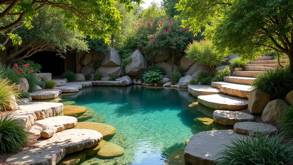 23 Natural Pool Landscaping With Rocks for Earthy, Organic Style elegant stone steps access