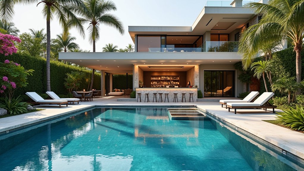 15 Architectural Pool Design Ideas That Make a Bold Statement elegant swim up bar oasis