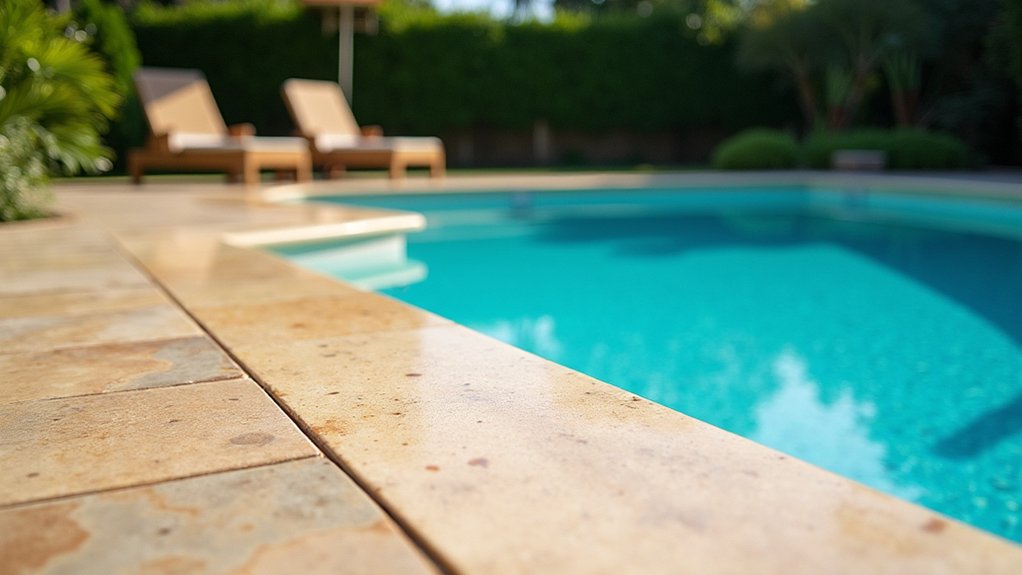 21 Crisp Pool Deck Edging Ideas That Define the Space elegant travertine pool edge