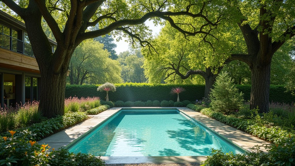 15 Inviting Pool Landscaping With Trees for Shade and Serenity elegant trees frame pool