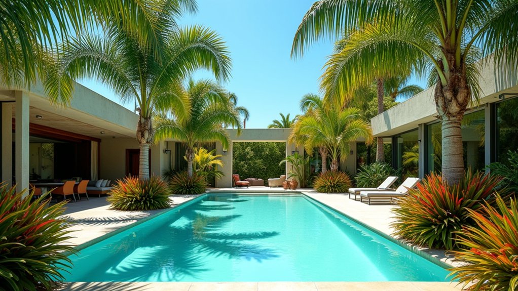 15 Iconic Palm Tree Landscape Ideas Around Pool Spaces That Feel Tropical elegant tropical poolside palms