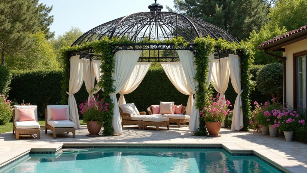 19 Airy Pool Deck Gazebo Ideas That Invite You to Lounge elegant vintage iron sanctuary