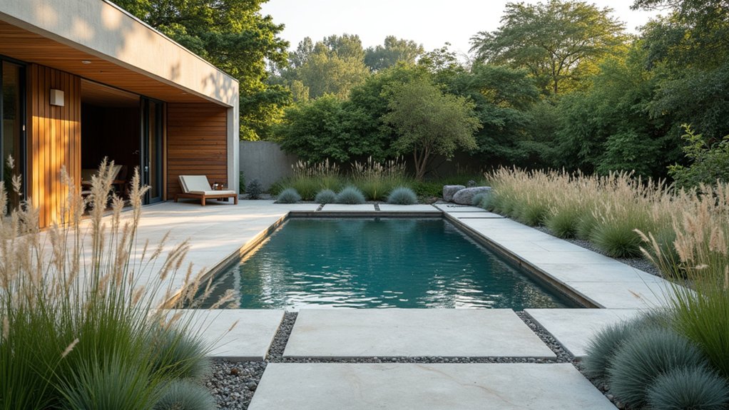 23 Serene Zen Pool Deck Ideas for a Tranquil Outdoor Retreat elegant wispy grasses landscaping