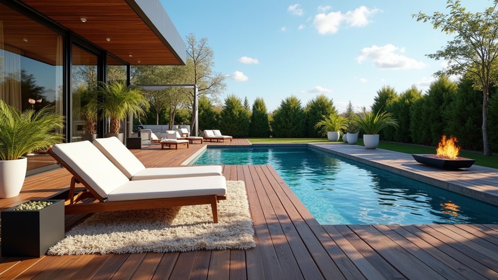 21 Lavish Luxury Pool Deck Ideas That Feel Resort-Ready elegant wooden deck escape