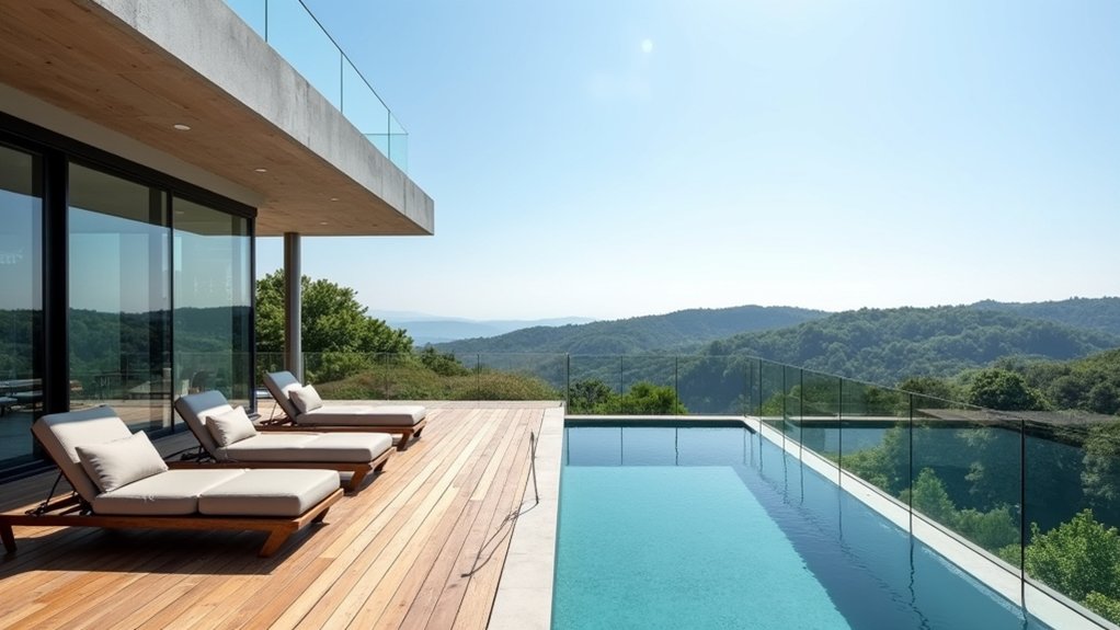 23 Striking Modern Pool Deck Ideas for a Sleek Backyard Finish elevated deck with panorama