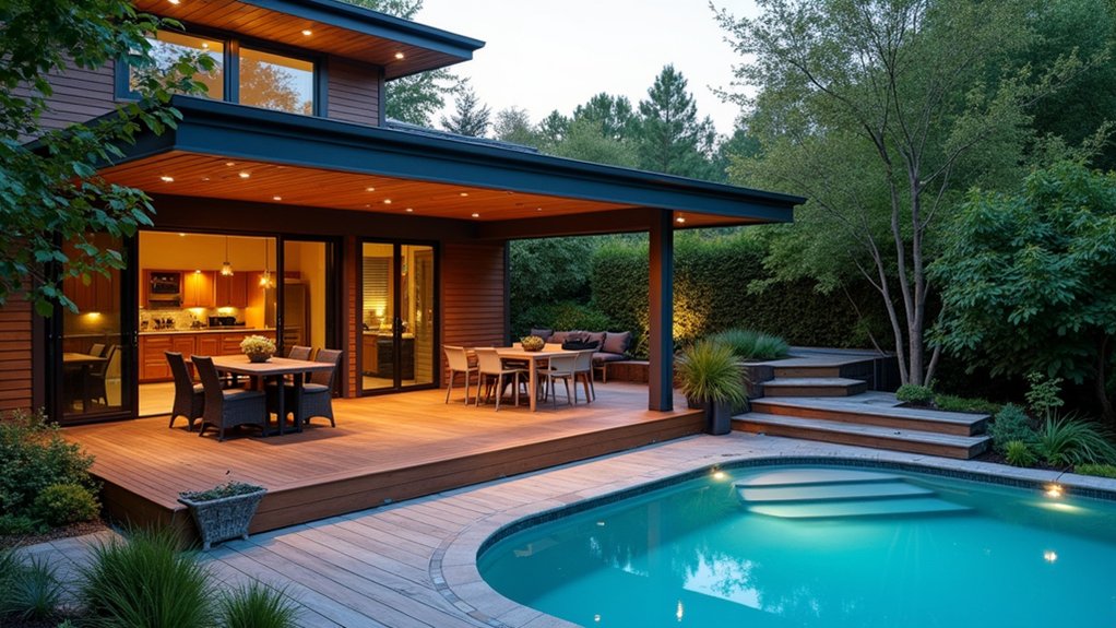 19 Cool Above Ground Pool Half Deck Ideas for Budget-Friendly Builds elevated deck with storage