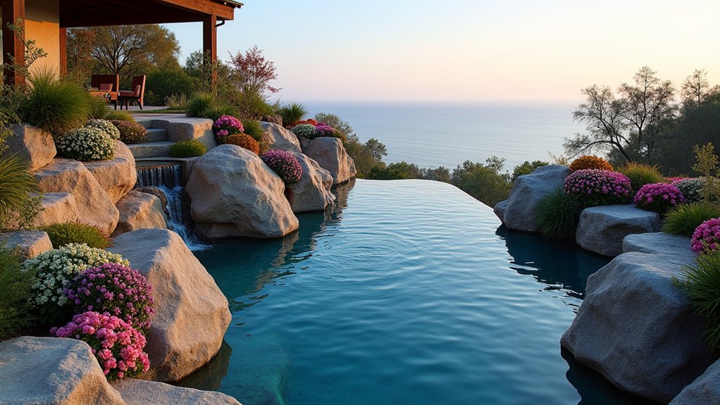 18 Bold Texas Pool Landscaping Ideas That Make a Statement elevated rock garden retreat