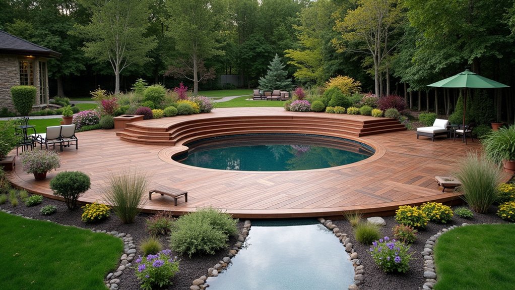 18 Creative Oval Above Ground Landscaping Ideas That Break the Mold elevated wooden pool oasis