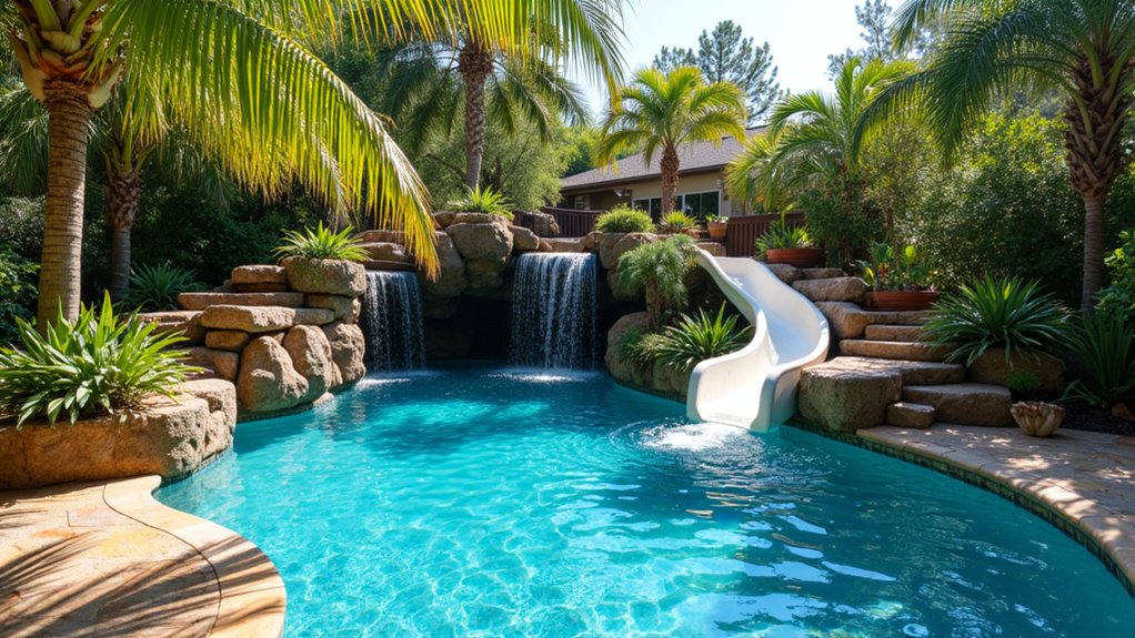 23 Fun Pool Landscaping With Slide Features Kids Will Love enchanted grotto adventure awaits