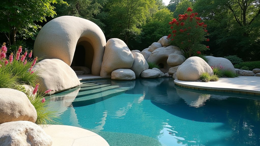 15 Bold Pool Landscaping With Boulders That Make a Statement enchanting backyard stone sculptures