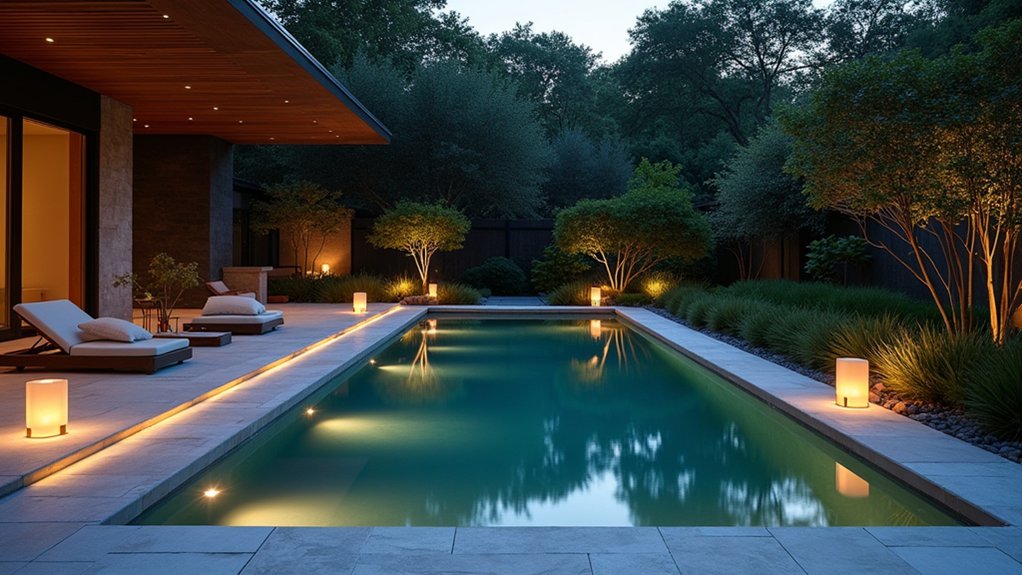 23 Serene Zen Pool Deck Ideas for a Tranquil Outdoor Retreat enchanting evening pool ambiance