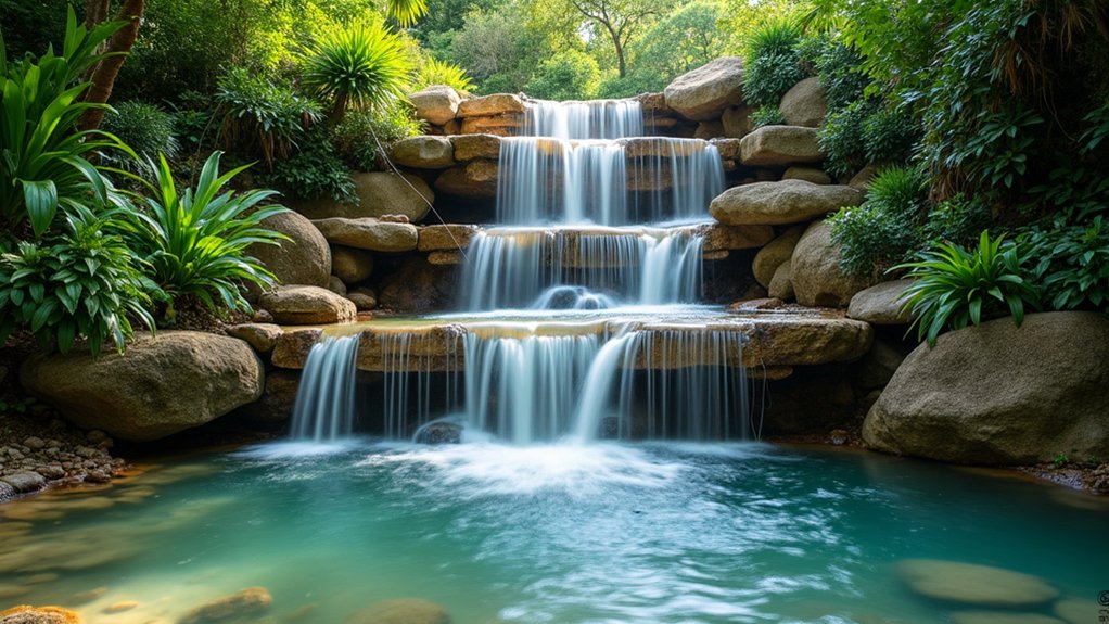 15 Captivating Pool Landscaping Waterfall Ideas That Add Movement and Sound enchanting multi tiered water cascades