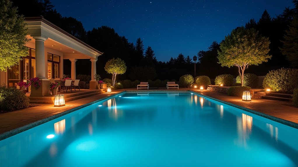 20 Outdoor Pool Design Ideas for Open-Air Relaxation enchanting nighttime pool ambiance