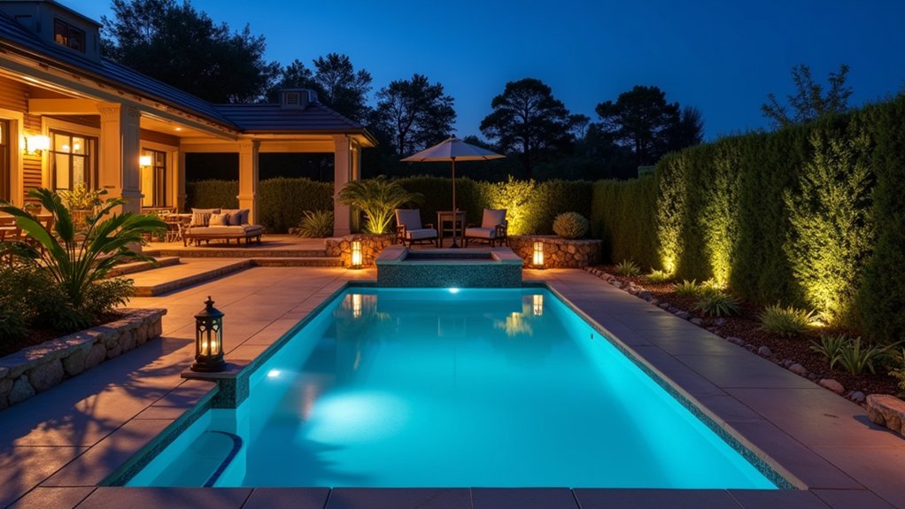 15 Stunning Pool Landscaping Backyard Looks You’ll Want to Copy enchanting nighttime pool ambiance