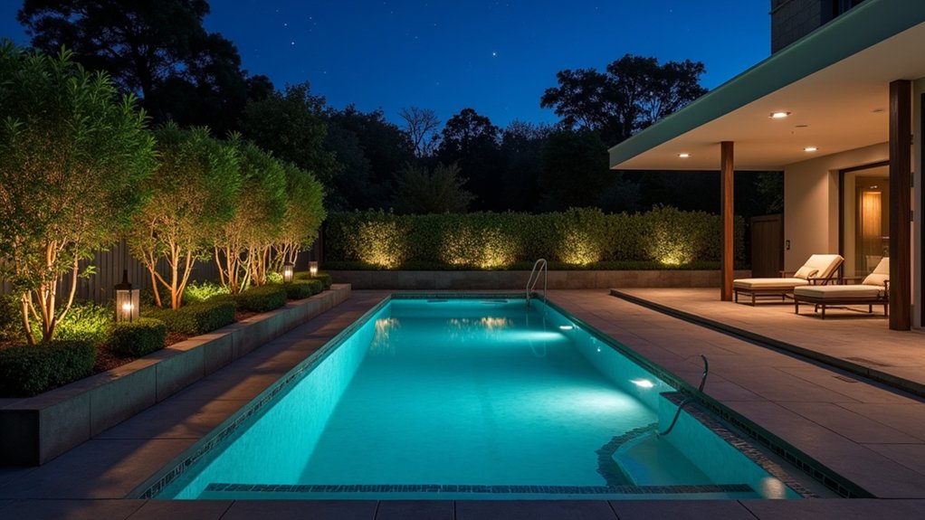 15 Sleek Lap Pool Design Ideas for Narrow Backyards enchanting nighttime pool illumination