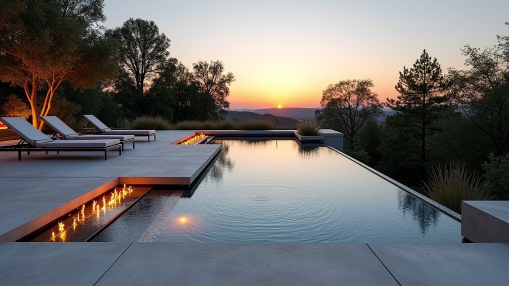 17 Modern Inground Pool Deck Ideas That Define Luxury enchanting poolside fire features