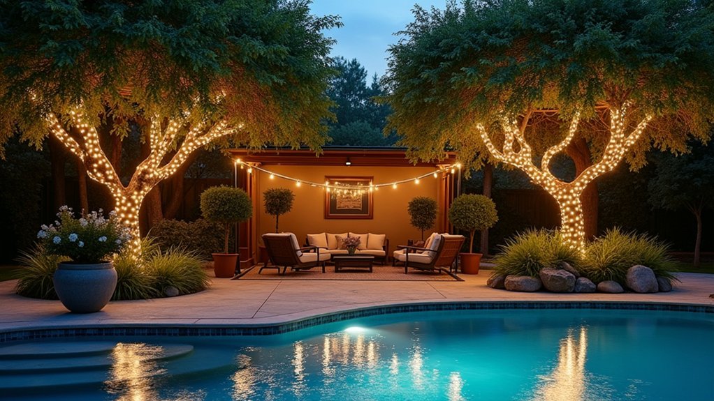 18 Budget-Friendly Pool Landscaping Ideas That Look High-End enchanting poolside string lights