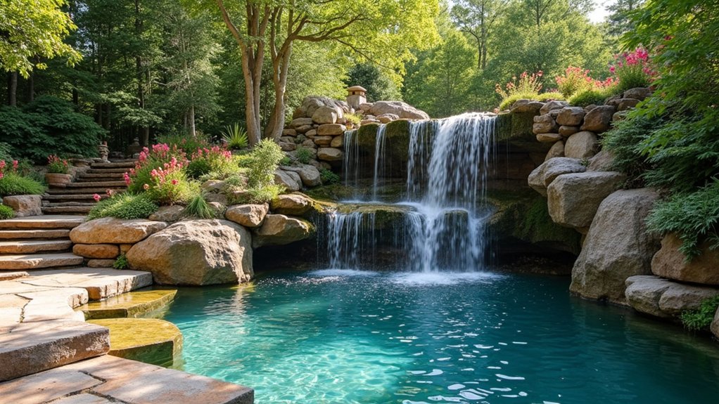 18 Bold Texas Pool Landscaping Ideas That Make a Statement enchanting rustic waterfall feature