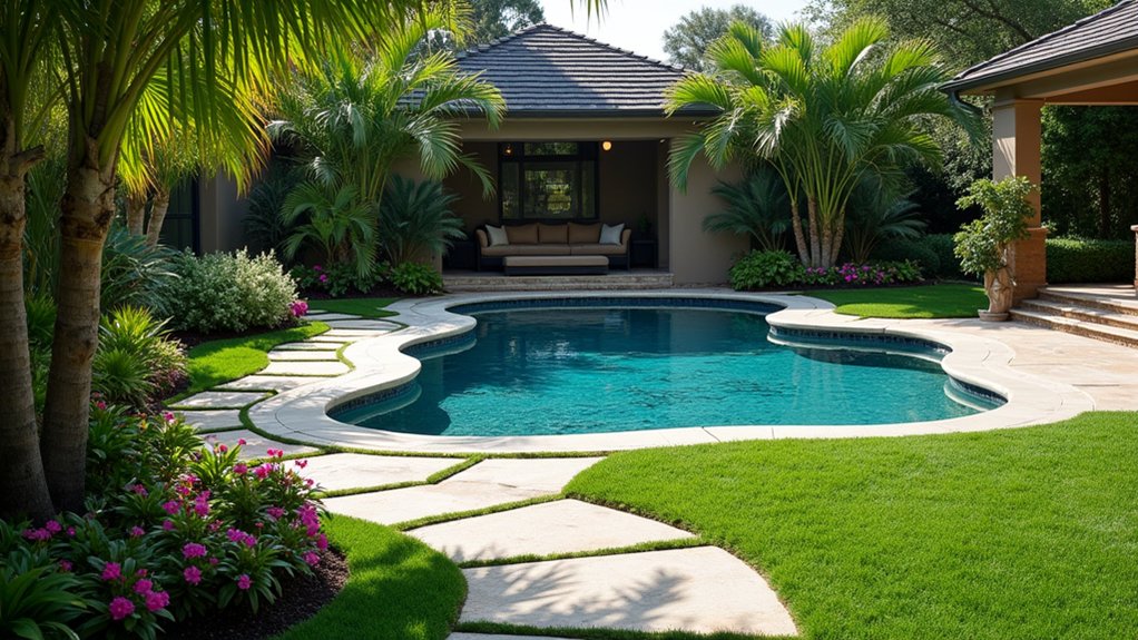 20 Elegant Pool Landscaping Design Ideas That Feel Effortless enchanting stone pathway design