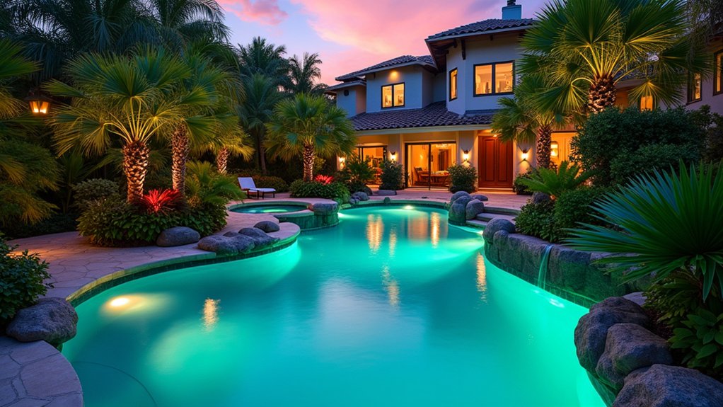 18 Lush Tropical Pool Landscaping Ideas for a Private Paradise enchanting underwater led lighting