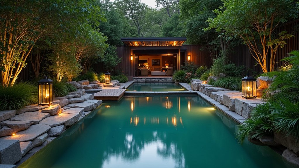 15 Organic Natural Pool Landscaping Ideas That Blend With Nature energy efficient poolside lighting