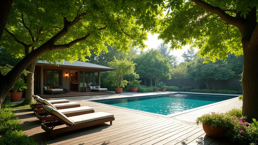 21 Clever Pool Deck Shade Ideas for Cool Summer Days enhance pool deck with trees