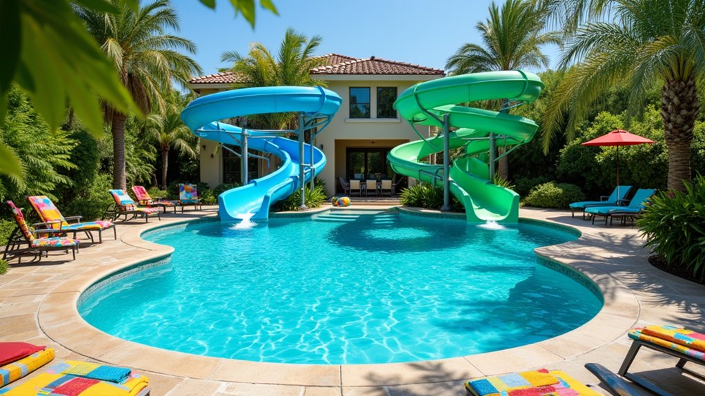 23 Fun Pool Landscaping With Slide Features Kids Will Love exciting aquatic racing fun