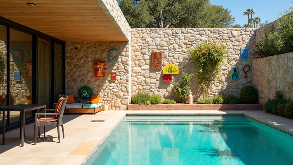 17 Unique Pool Deck Wall Decorating Ideas That Add Visual Interest expressive outdoor wall art