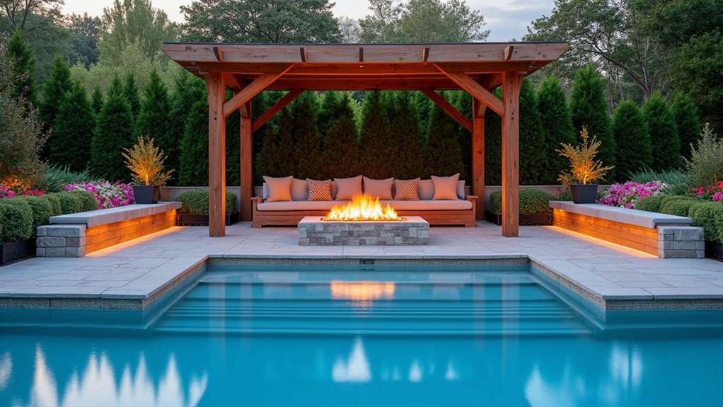 15 Pool Design Ideas With Fire Pit Accents for Cozy Nights family oasis with fire pit