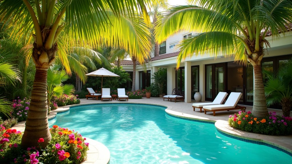 18 Exotic Pool Landscaping With Palm Trees That Scream Vacation Vibes family oasis with palms
