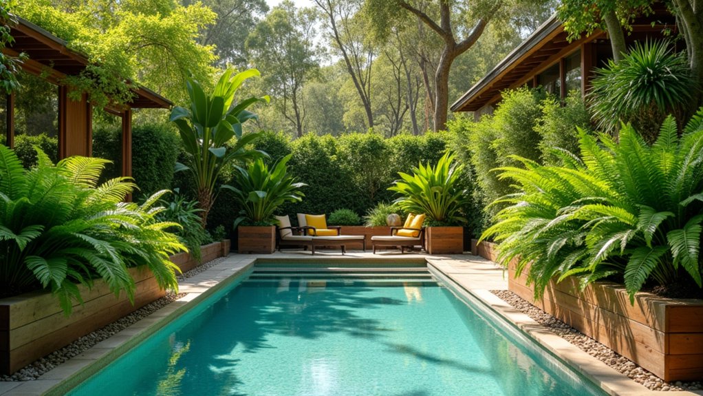 21 Lively Pool Deck Decorating Ideas With Potted Plants for Natural Charm fern filled poolside sanctuary