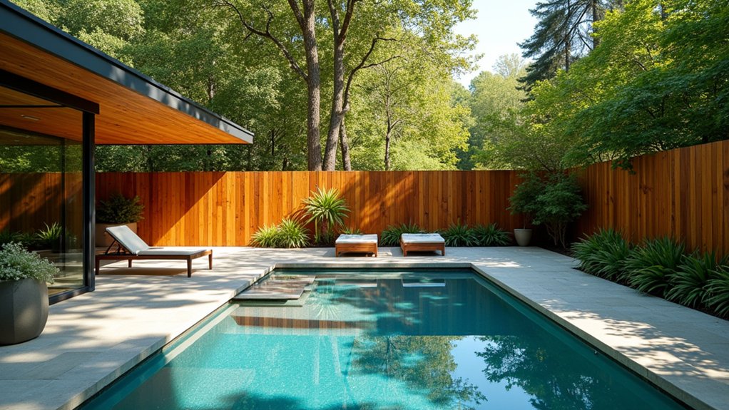 23 Stylish Pool Landscaping With Fence Ideas That Feel Secure and Chic flexible privacy with elegance