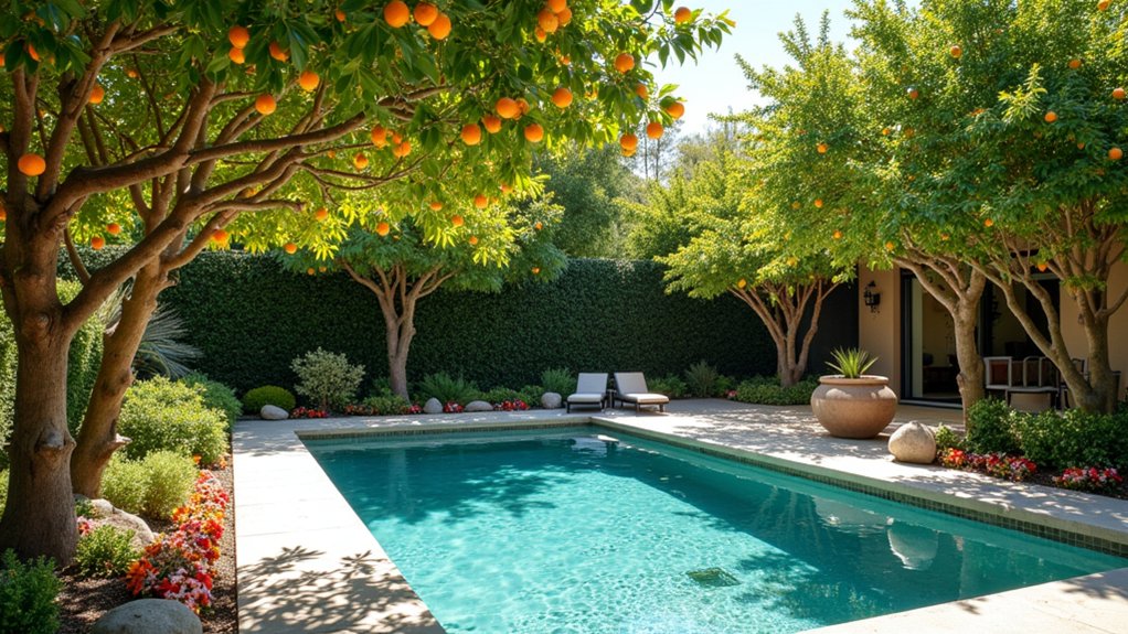 15 Inviting Pool Landscaping With Trees for Shade and Serenity fruit trees by poolside