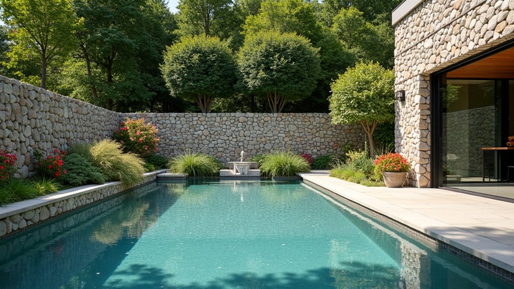 23 Smart Pool Deck Privacy Ideas That Still Feel Open gabion wall for privacy
