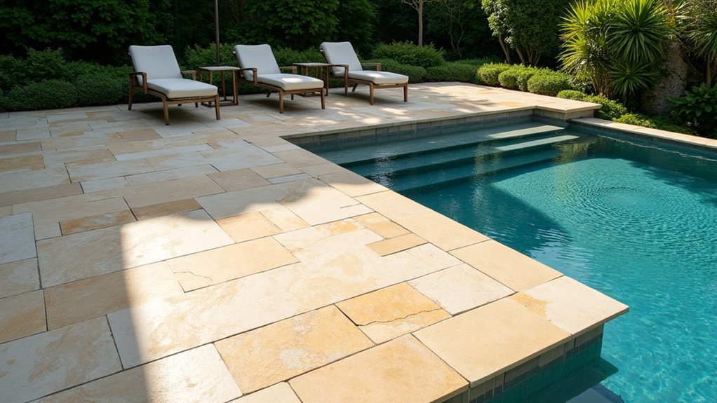 23 Timeless Pool Deck Travertine Ideas for a Luxe Finish geometric shapes for sophistication