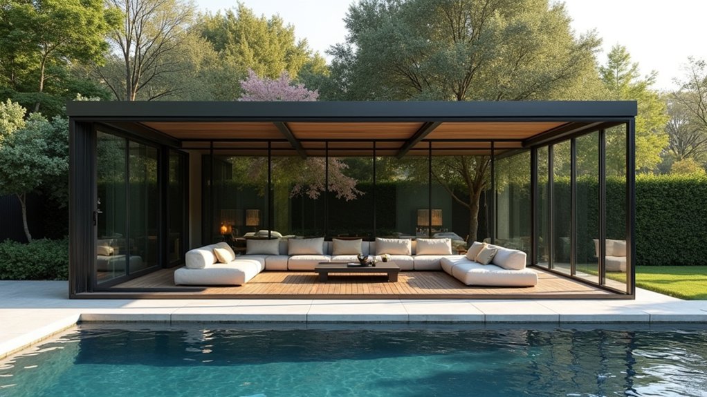 19 Airy Pool Deck Gazebo Ideas That Invite You to Lounge glass enclosed luxurious outdoor retreat