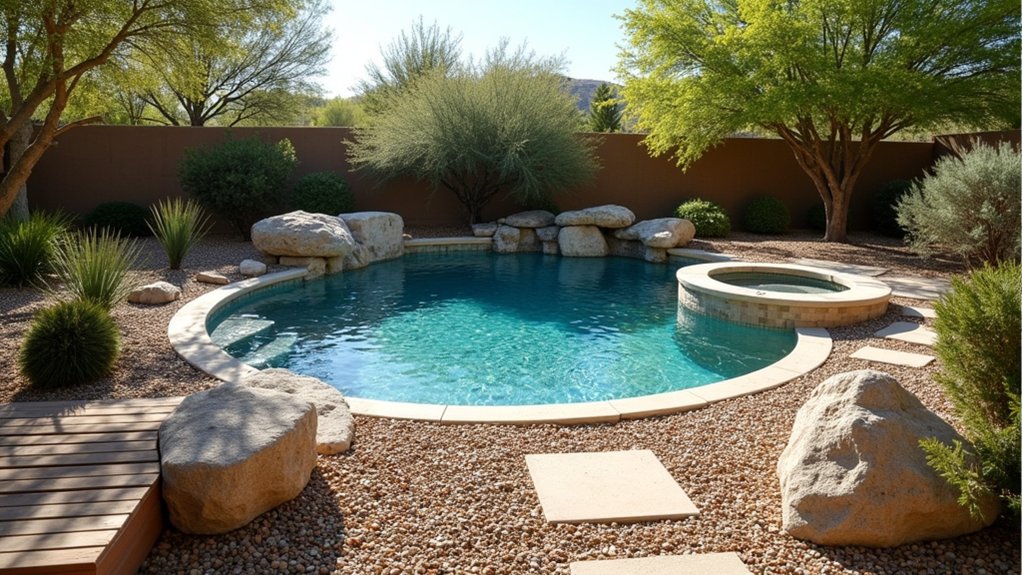 15 Drought-Smart Arizona Pool Landscaping Ideas That Still Shine gravel and stone pathways