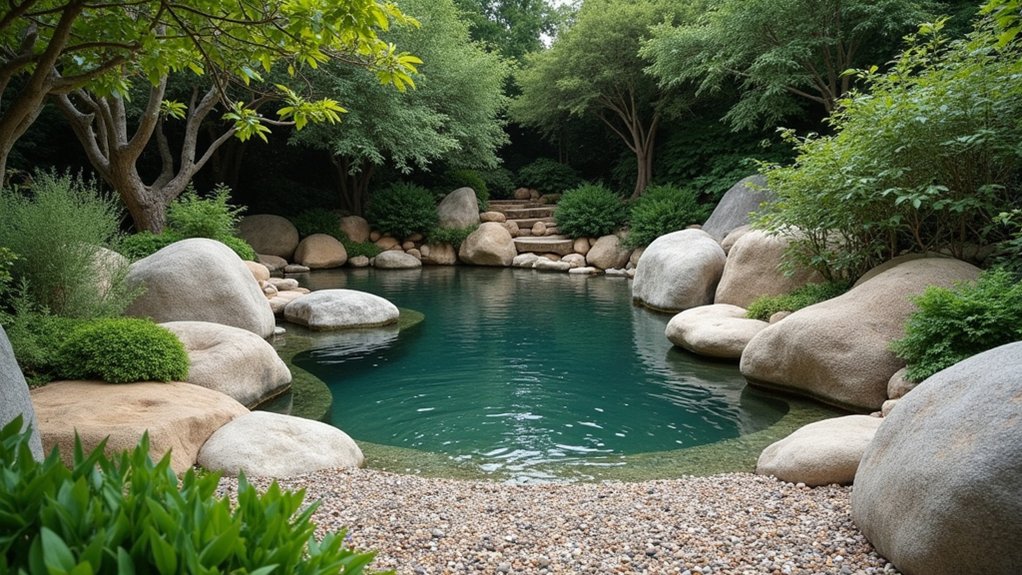 23 Natural Pool Landscaping With Rocks for Earthy, Organic Style gravel beds enhance beauty