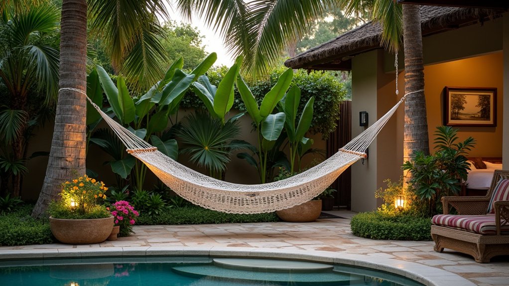 18 Beautiful Pool Landscaping Ideas to Refresh Your Outdoor Space hammock corner relaxation retreat