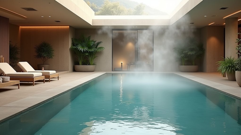 20 Indoor Pool Ideas That Bring the Spa Home heated flooring for luxury
