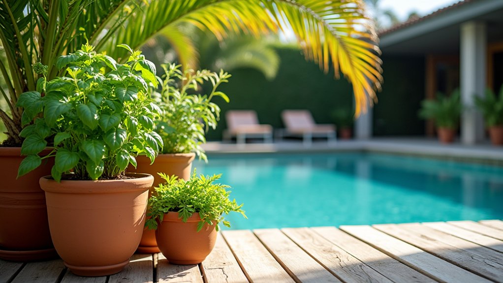21 Lively Pool Deck Decorating Ideas With Potted Plants for Natural Charm herbs enhance poolside experience