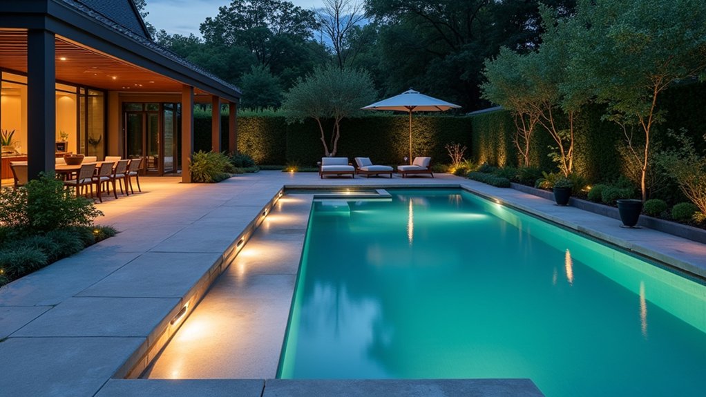 19 Durable Pool Deck Concrete Ideas That Are Built to Last illuminated concrete pool deck