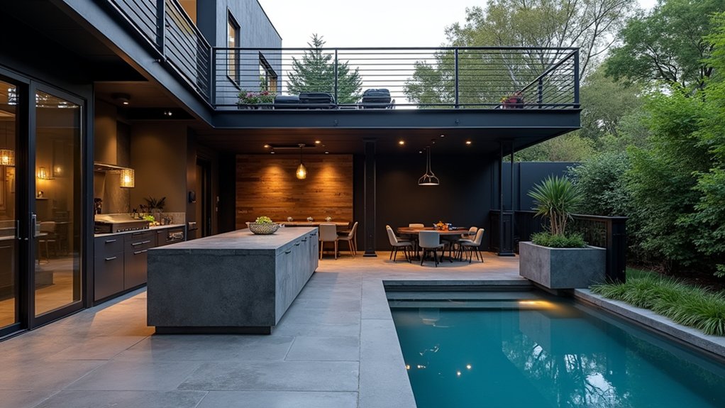 23 Bold Pool Deck With Outdoor Kitchen Ideas for the Ultimate Entertaining Space industrial chic pool deck