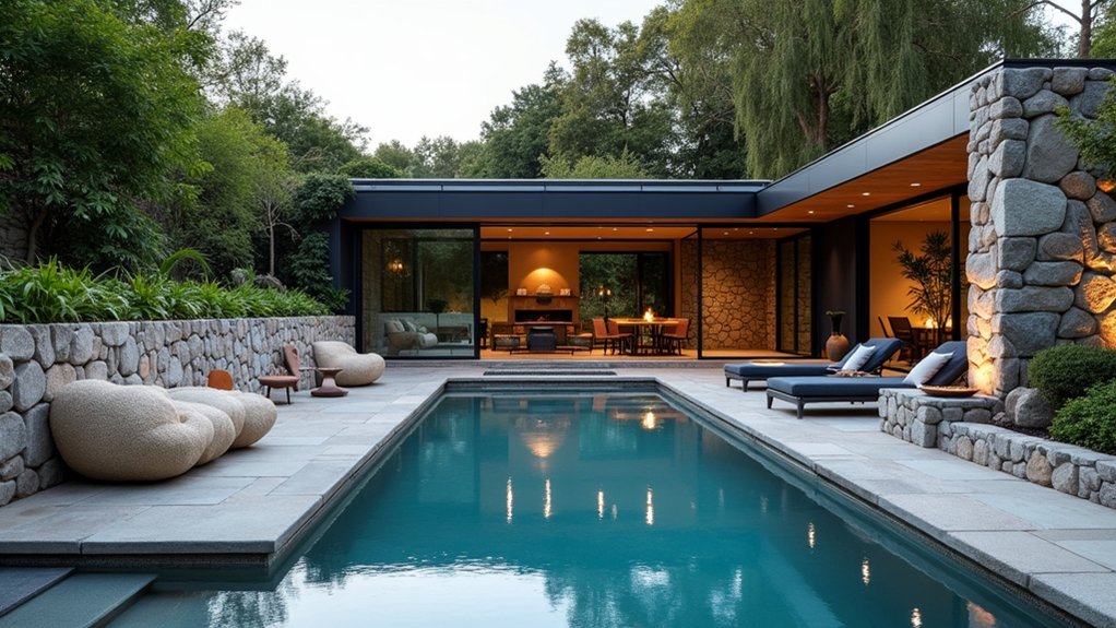 20 Smart Pool Landscaping for Privacy That Still Looks Great industrial chic stone walls