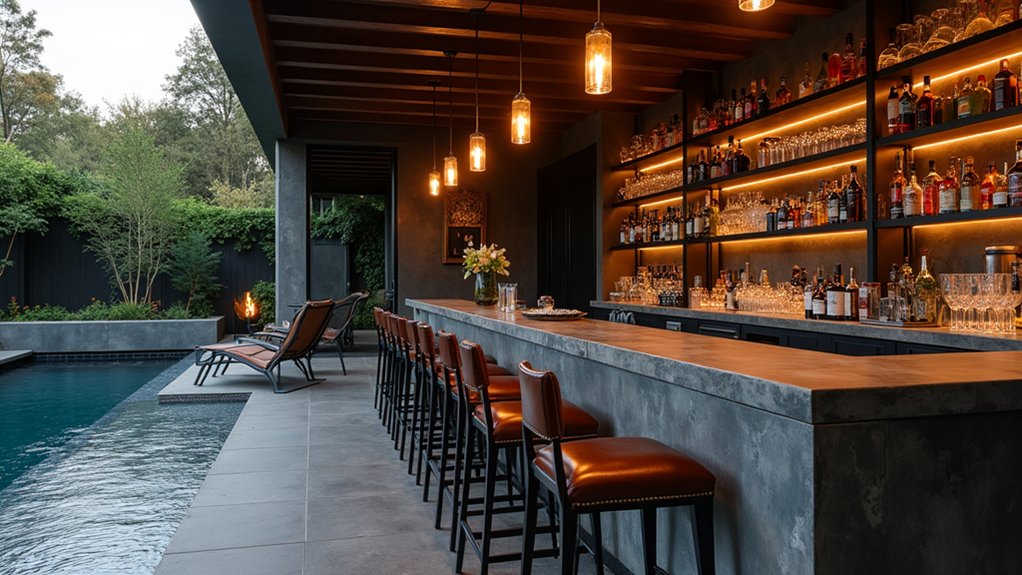 18 Pool Ideas With Bar Features for the Perfect Party Setup industrial elegance by the pool