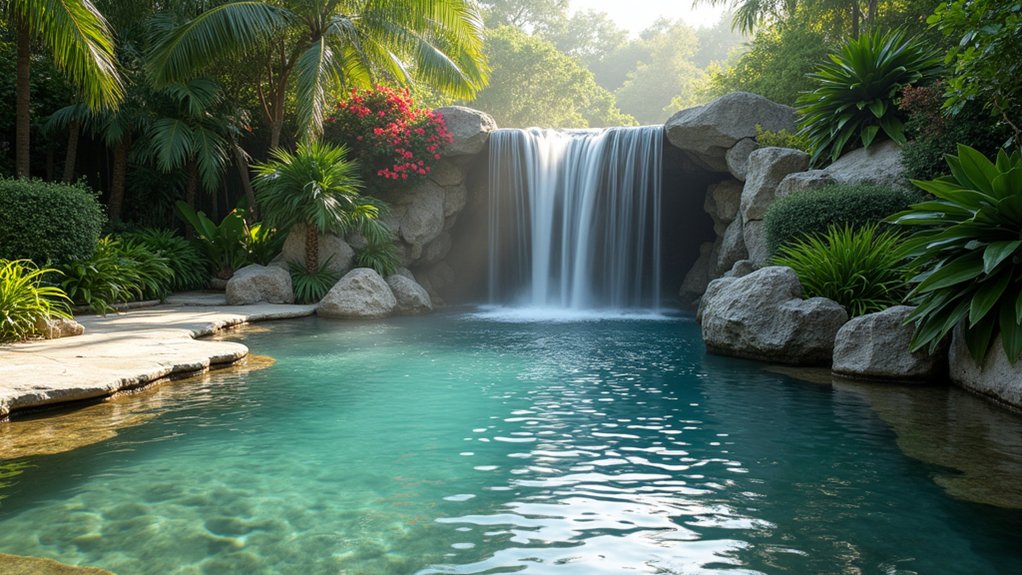15 Captivating Pool Landscaping Waterfall Ideas That Add Movement and Sound infinity edge waterfall elegance