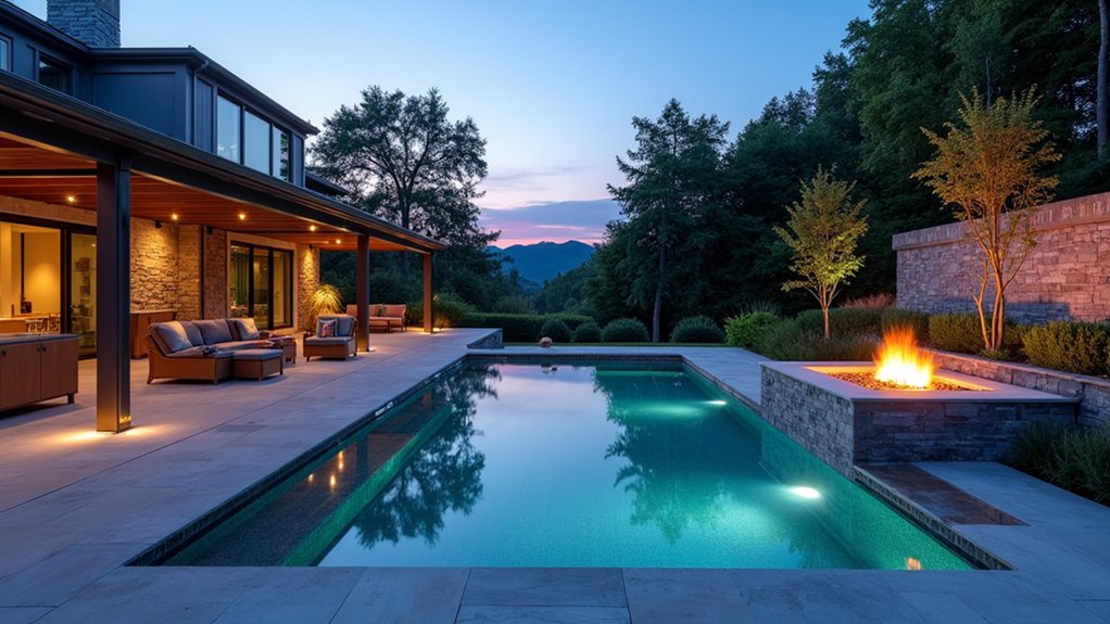 15 Pool Design Ideas With Fire Pit Accents for Cozy Nights infinity pool fire pit